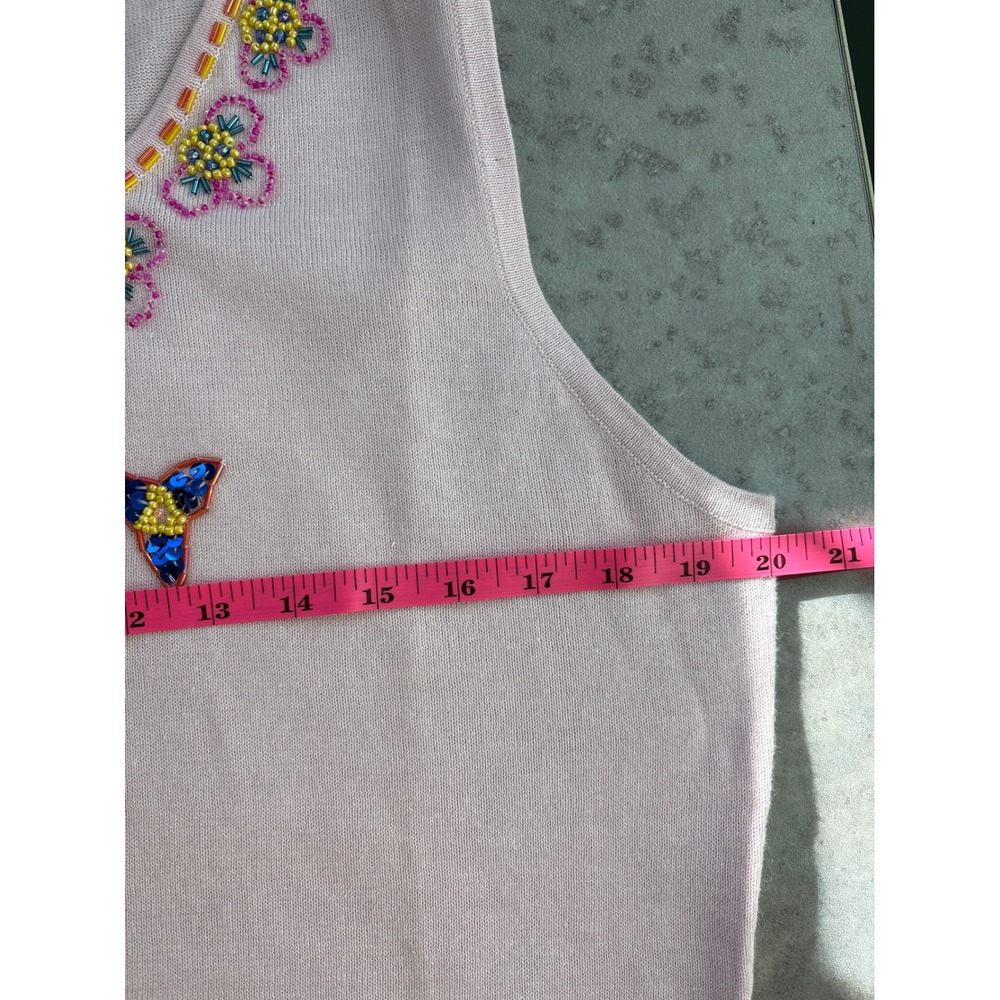 Storybook Knits Pink Beaded Sequins Floral Sleeveless Cottagecore Top NWT Size L - Picture 6 of 9